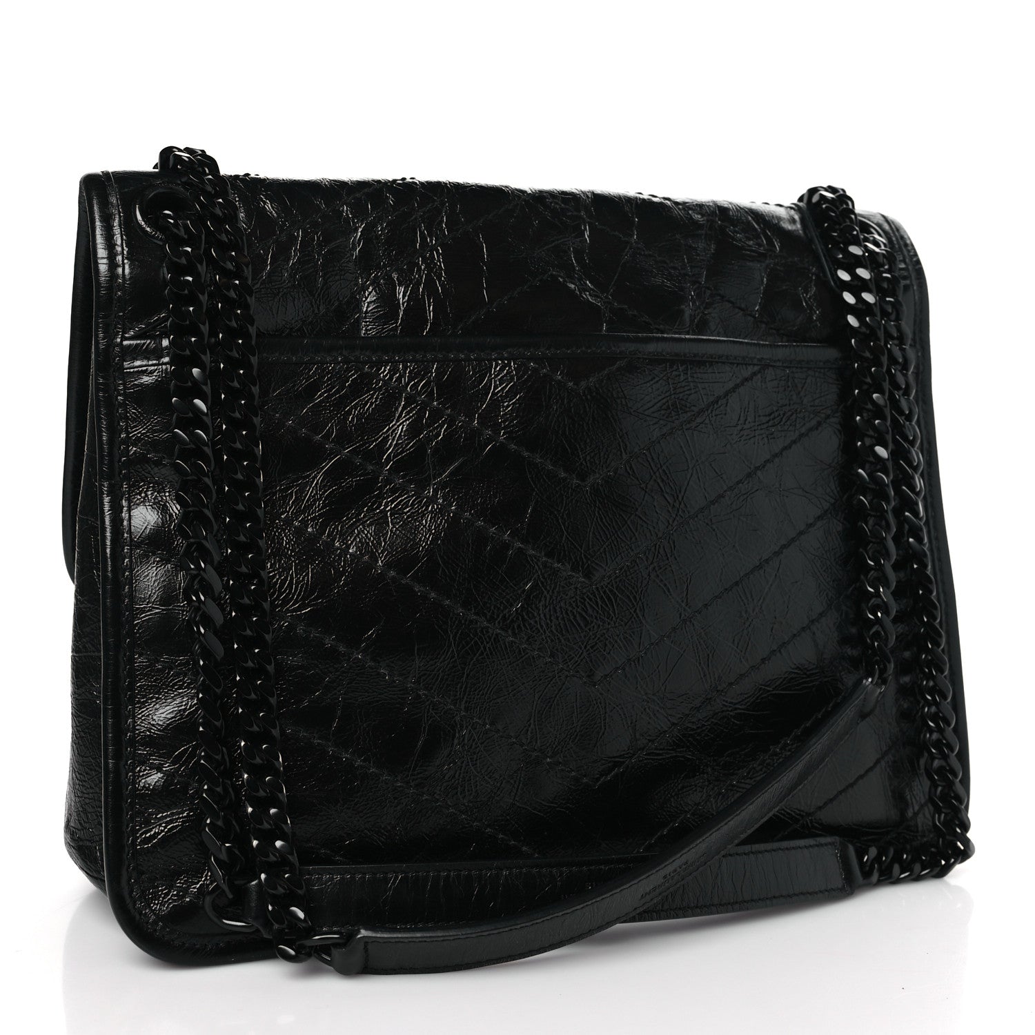 Saint Laurent Crinkled Calfskin Matelasse Monogram Medium Niki Chain Satchel Black 3 of 9