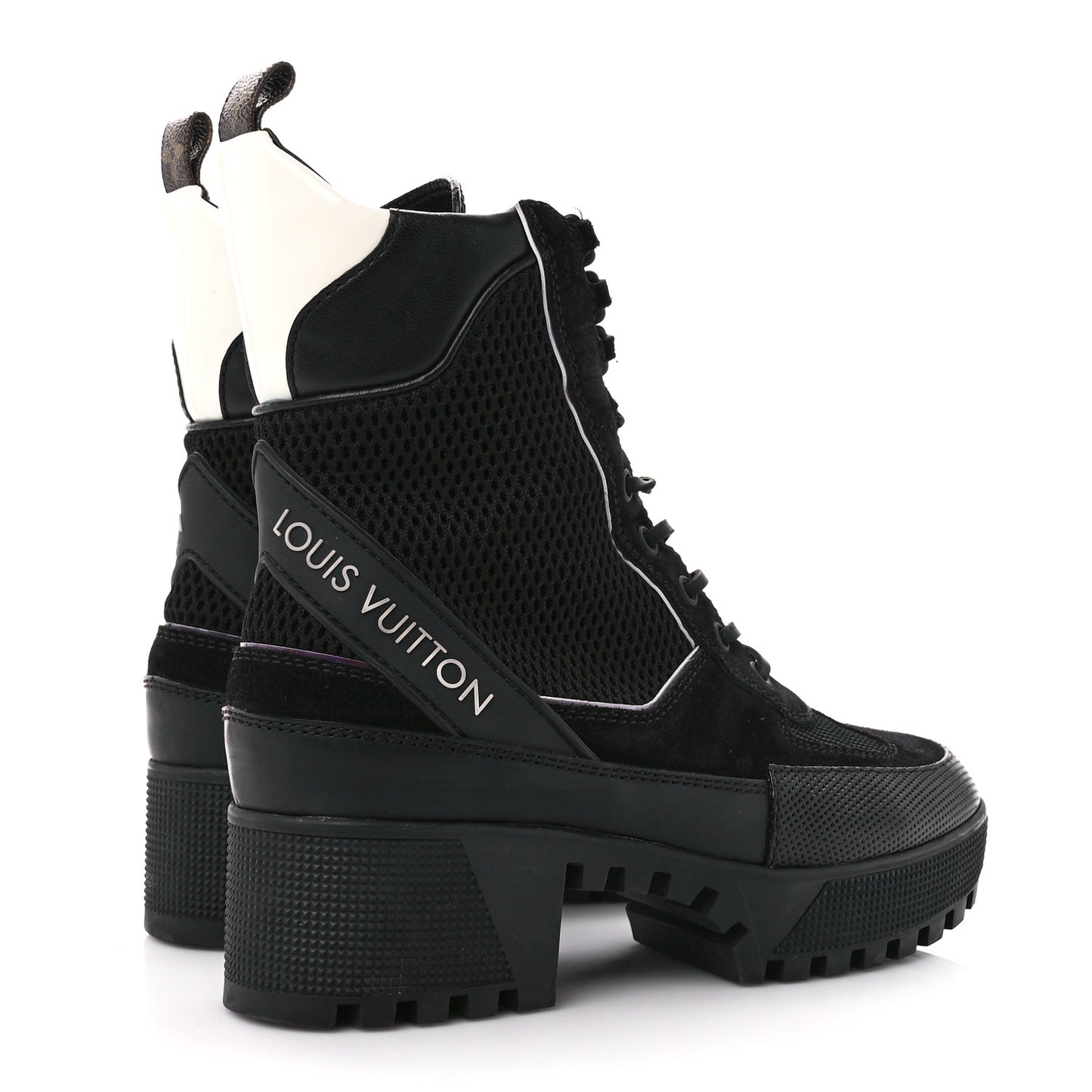 Suede Calfskin Mesh Logo Laureate Platform Desert Boots 38 Black