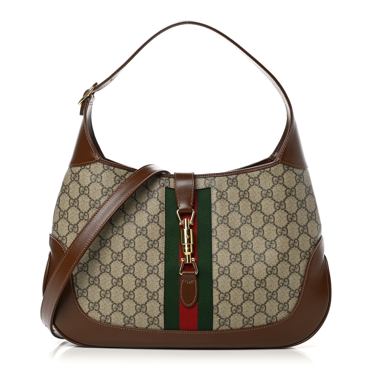 Gucci GG Supreme Monogram Azalea Calfskin Web Medium Jackie 1961 Hobo Beige Ebony Brown Sugar 1 of 10