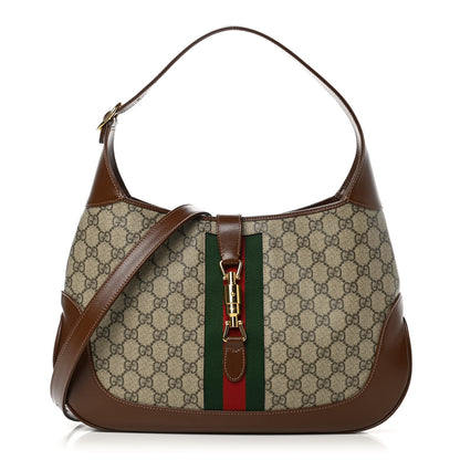 Gucci GG Supreme Monogram Azalea Calfskin Web Medium Jackie 1961 Hobo Beige Ebony Brown Sugar 1 of 10