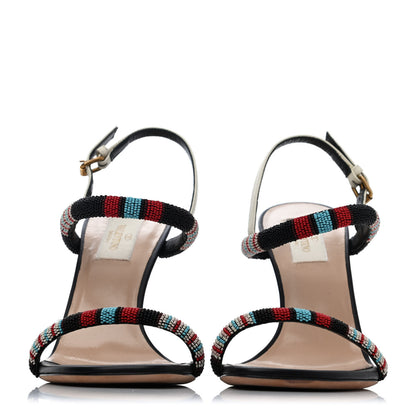Valentino Garavani Calfskin Beaded Sandals 37 Black Multicolor 2 of 4
