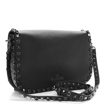 Valentino Garavani Pebbled Calfskin Onyx Medium Rockstud Rolling Flap Saddle Bag Black 3 of 11