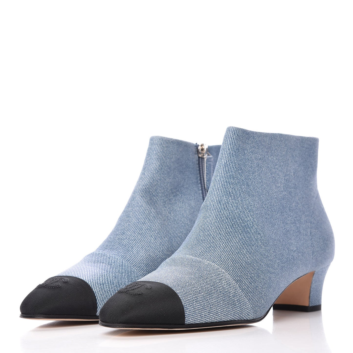 Denim Grosgrain Cap Toe Short Boots 39.5 Blue