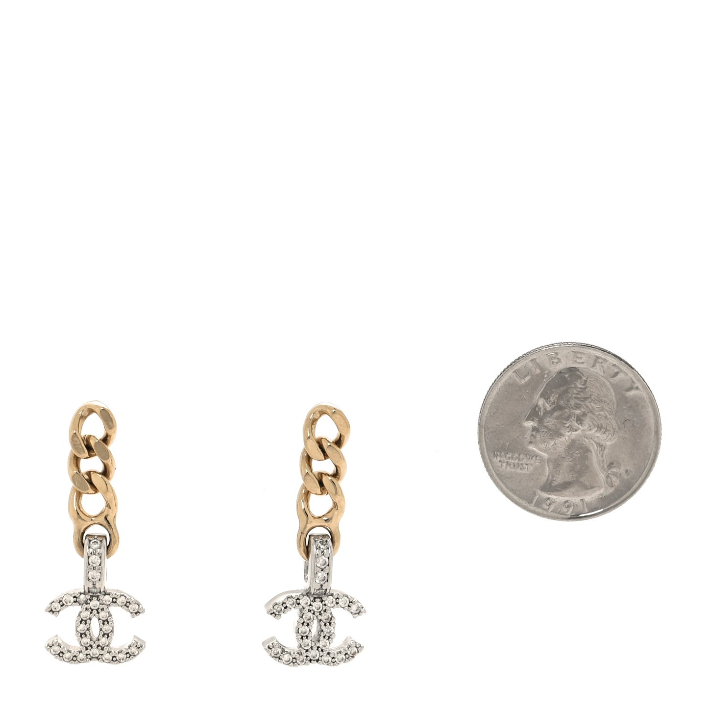 Metal Crystal CC Chain Drop Earrings Gold