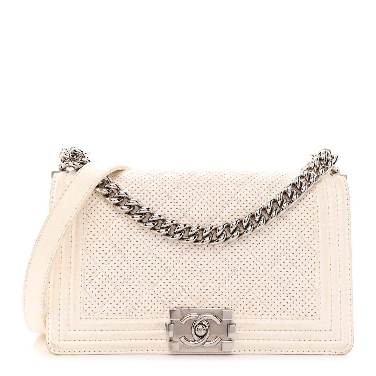 Lambskin Perforated Medium Boy Flap White
