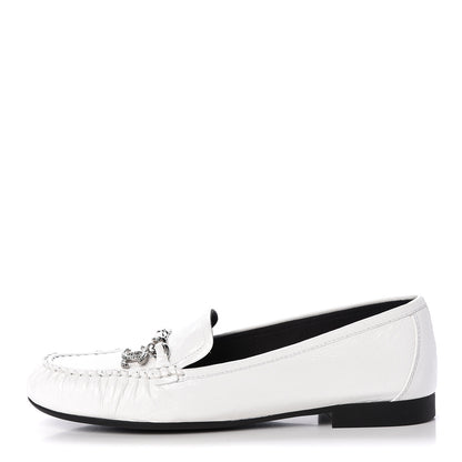Chanel Crackled Patent Calfskin CC Chain Mocassin Loafers 39.5 White 1 of 8