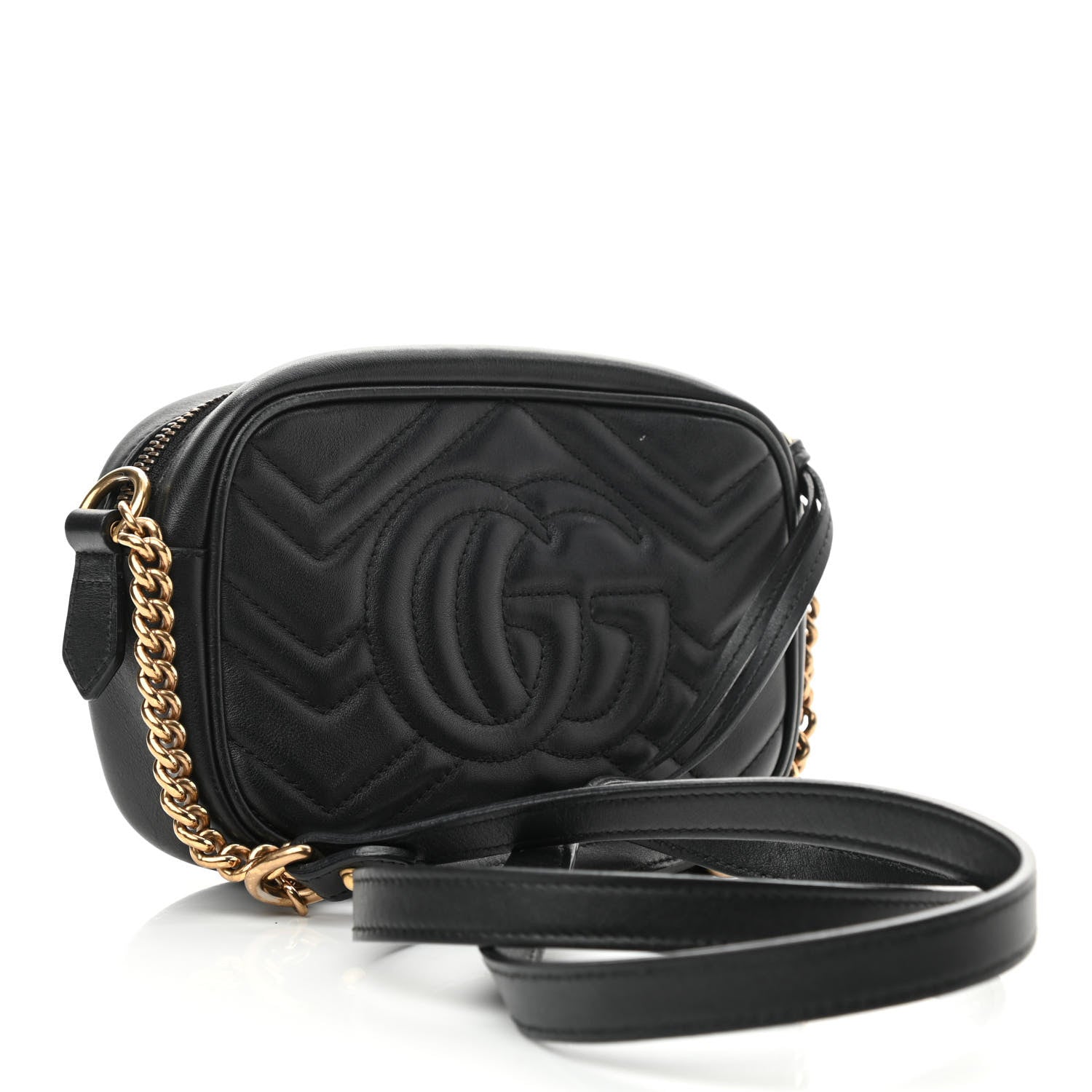Gucci Calfskin Matelasse Mini GG Marmont Chain Shoulder Bag Black 3 of 10