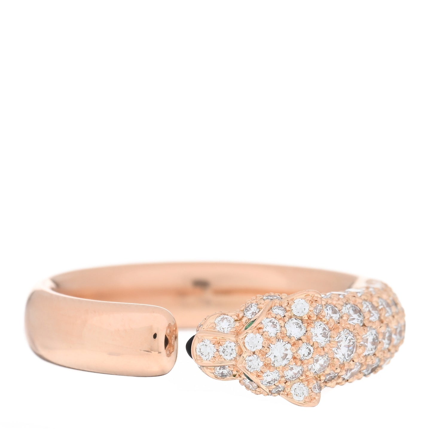 18K Pink Gold Diamond Emerald Onyx Panthere De Cartier Ring 58 8.25