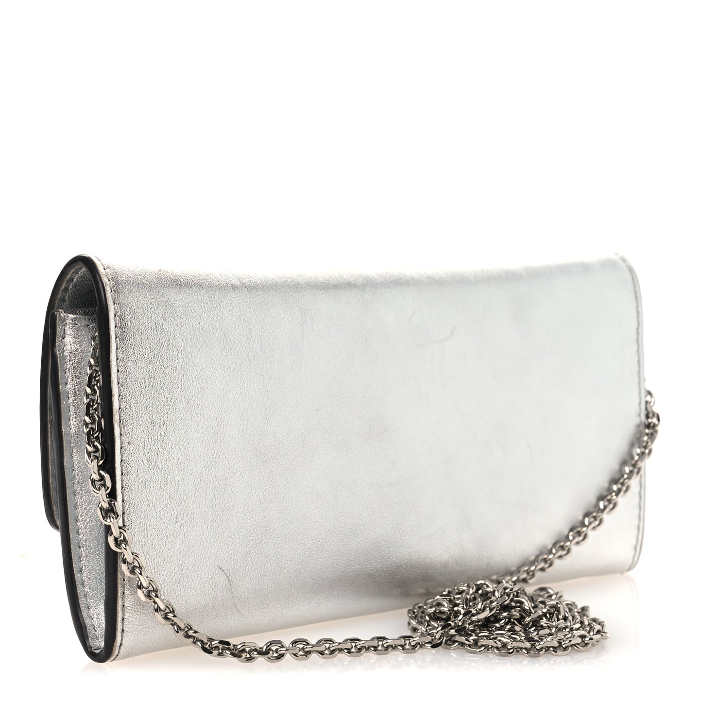 Metallic Calfskin Continental Wallet On Chain Argento