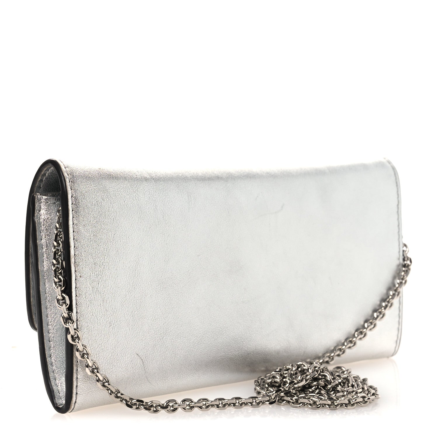 Fendi Metallic Calfskin Continental Wallet On Chain Argento 3 of 14
