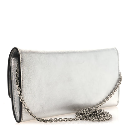 Fendi Metallic Calfskin Continental Wallet On Chain Argento 3 of 14