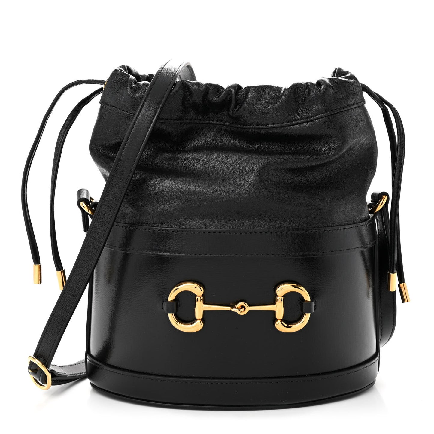 Azalea Sakai Calfskin Horsebit 1955 Drawstring Bucket Bag Black