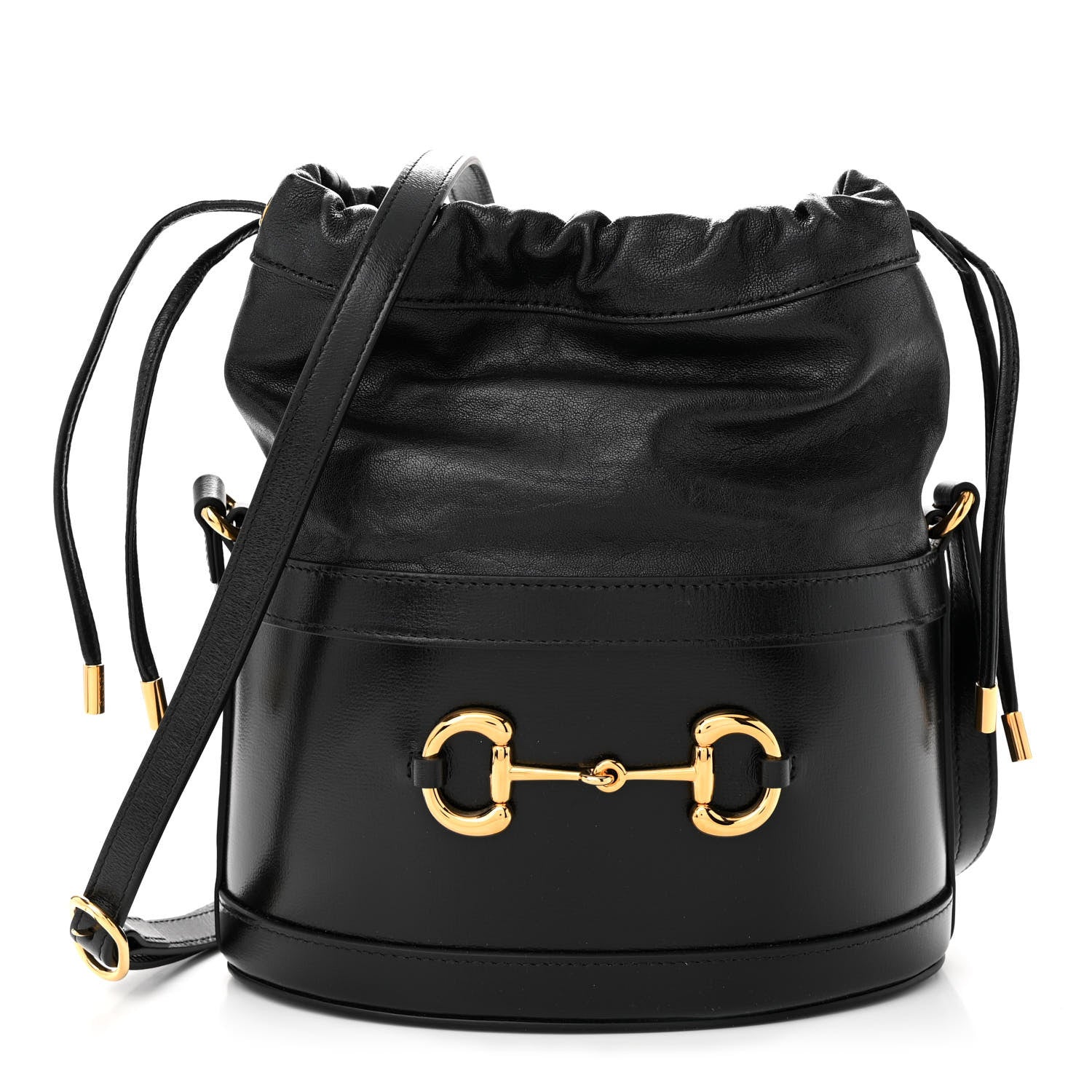 Gucci Azalea Sakai Calfskin Horsebit 1955 Drawstring Bucket Bag Black 1 of 11