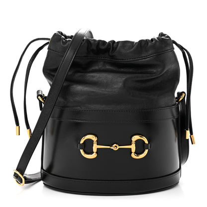 Gucci Azalea Sakai Calfskin Horsebit 1955 Drawstring Bucket Bag Black 1 of 11