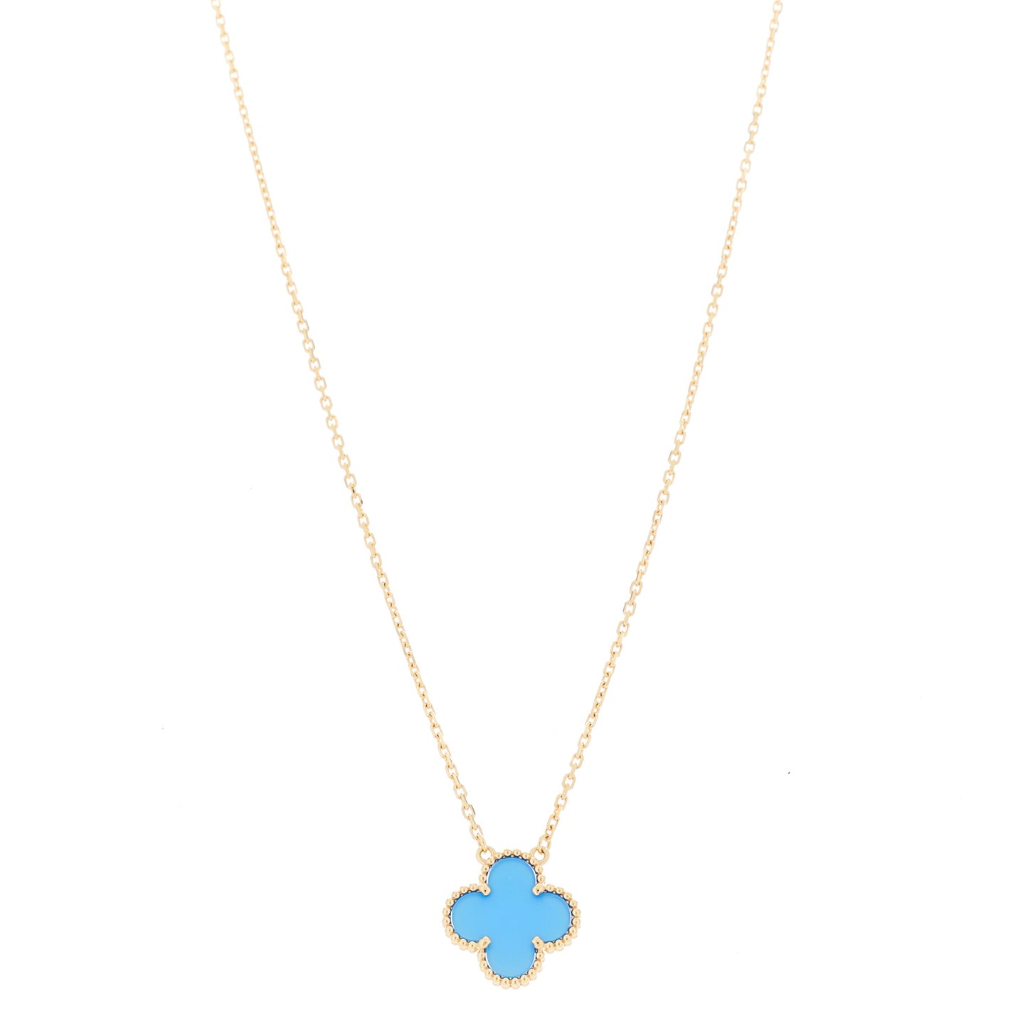 VAN CLEEF &amp; ARPELS 18K Yellow Gold Blue Agate Vintage Alhambra Pendant Necklace
