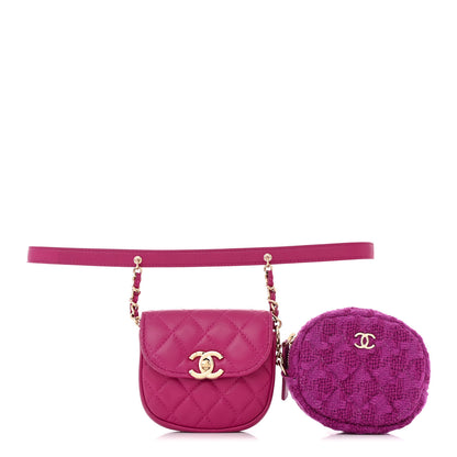 Chanel Tweed Lambskin Quilted Waist Bag With Coin Purse Fuchsia 1 of 15