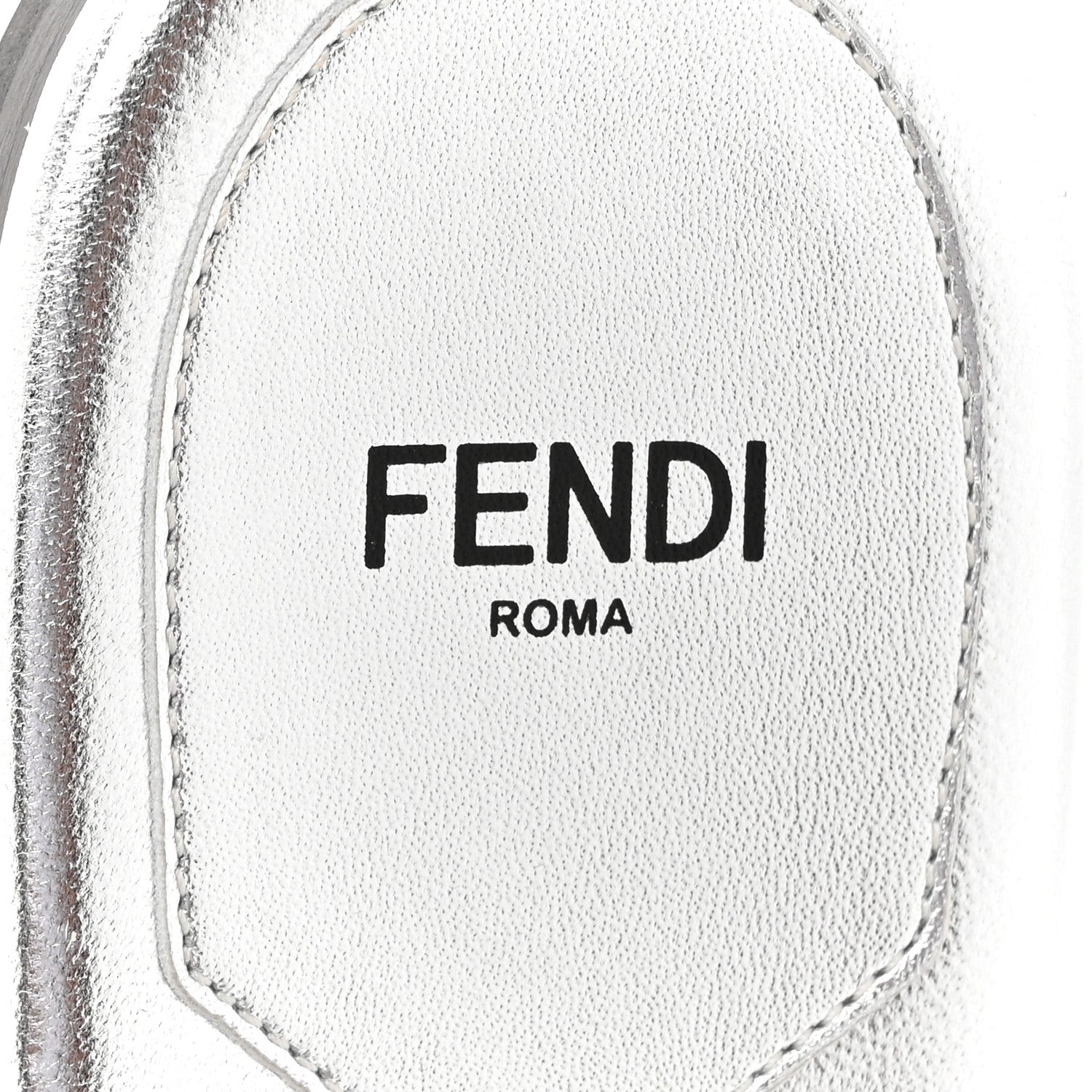Fendi Laminated Goatskin Baguette Crystal Embroidered Signature Flat Slide Sandals 39.5 Silver 8 of 9
