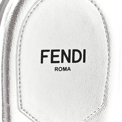 Fendi Laminated Goatskin Baguette Crystal Embroidered Signature Flat Slide Sandals 39.5 Silver 8 of 9