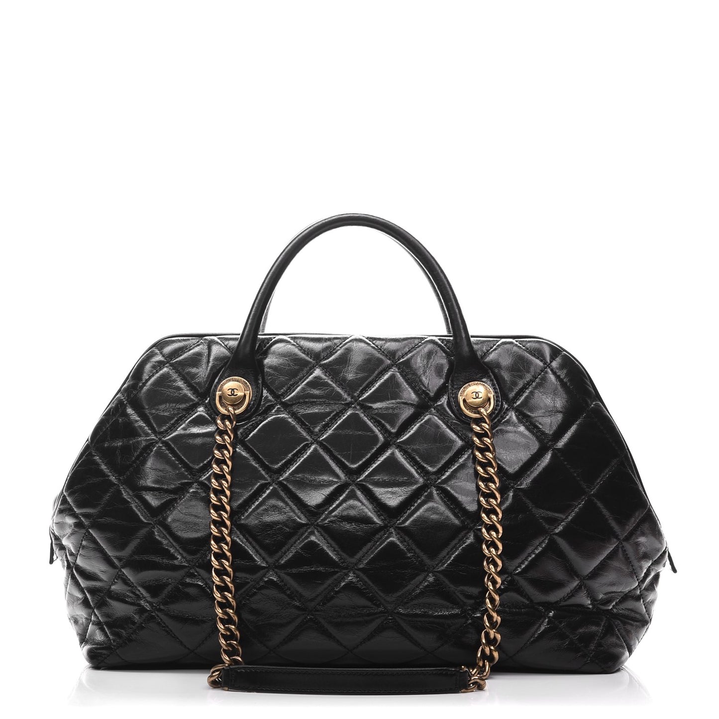 Glazed Calfskin Castle Rock Bowling Bag Black
