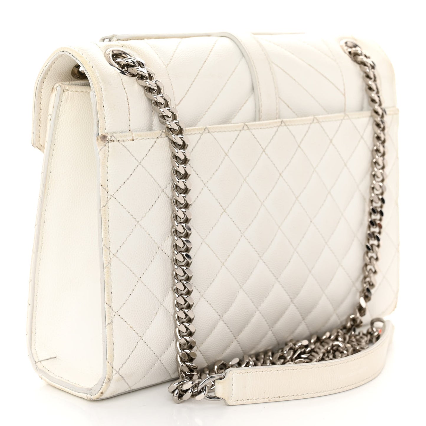 Grain De Poudre Textured Mixed Matelasse Medium Triquilt Monogram Satchel Blanc Vintage