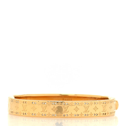 Louis Vuitton Brass Crystal Monogram Nanogram Strass Cuff S Gold 3 of 7