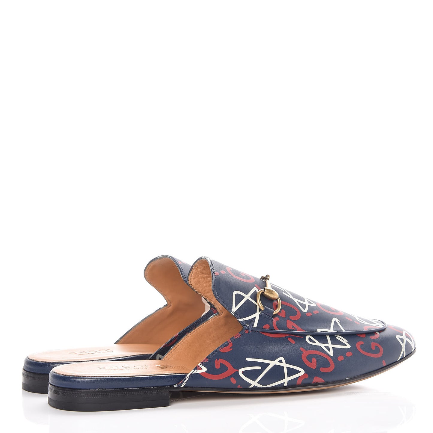 Calfskin GucciGhost Print Mens Princetown Slippers 12 Blue Agata Hibiscus Red