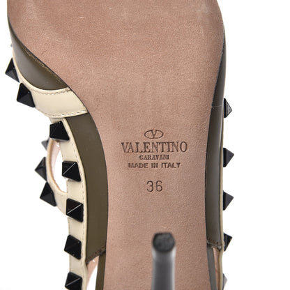 Valentino Garavani Nappa Rockstud Ankle Strap 100mm Pumps 36 Army Green Light Ivory 7 of 9