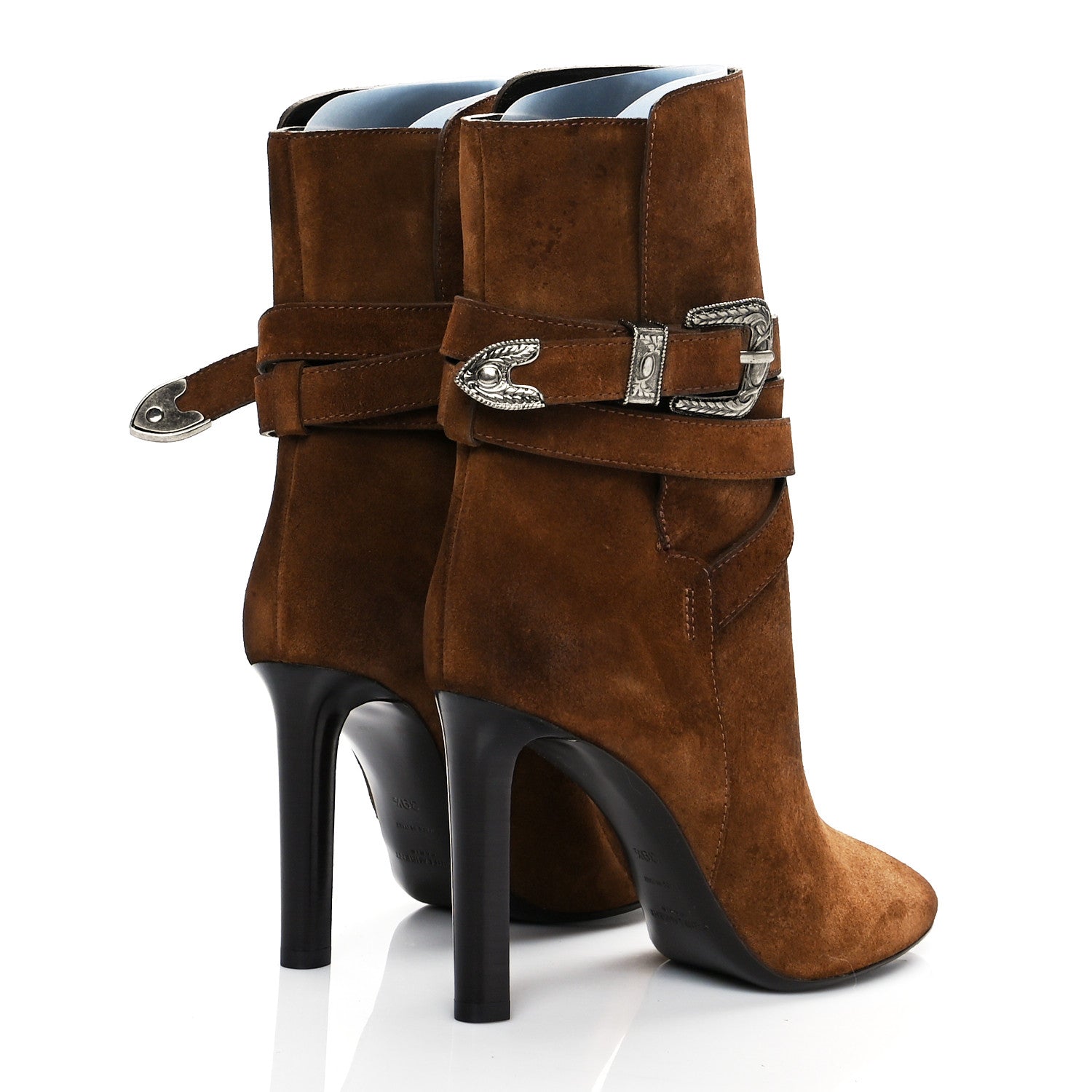 Saint Laurent Suede Mica Buckle Western Ankle Booties Brown 39.5 4 of 12