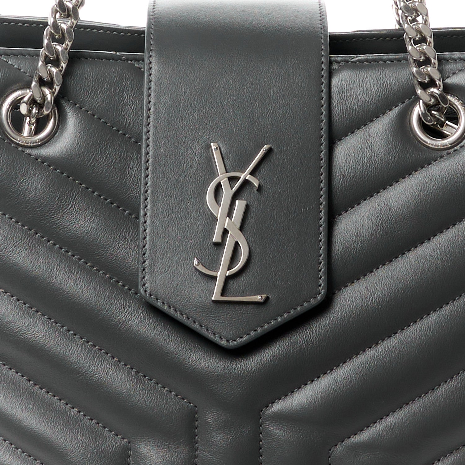Saint Laurent Calfskin Y Quilted Monogram Large Loulou Shopper Fog 11 of 14