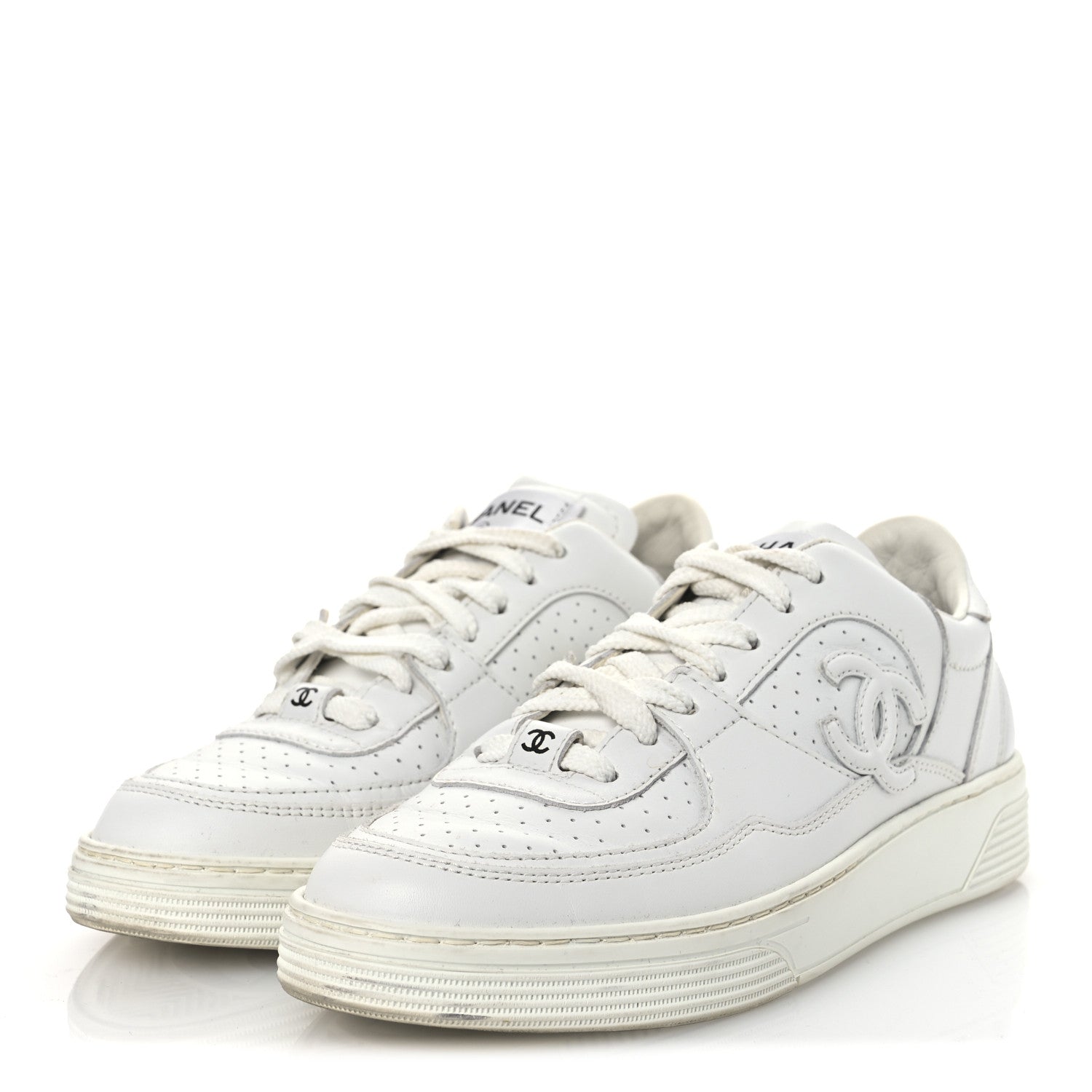 Chanel Calfskin Womens CC Sneakers 36.5 White 4 of 12
