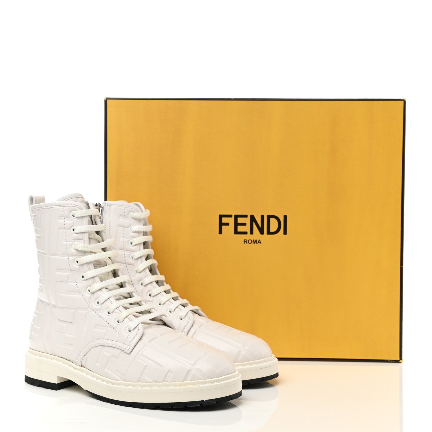 Fendi Nappa FF Embossed Womens Biker Boots 36 Snow 11 of 11