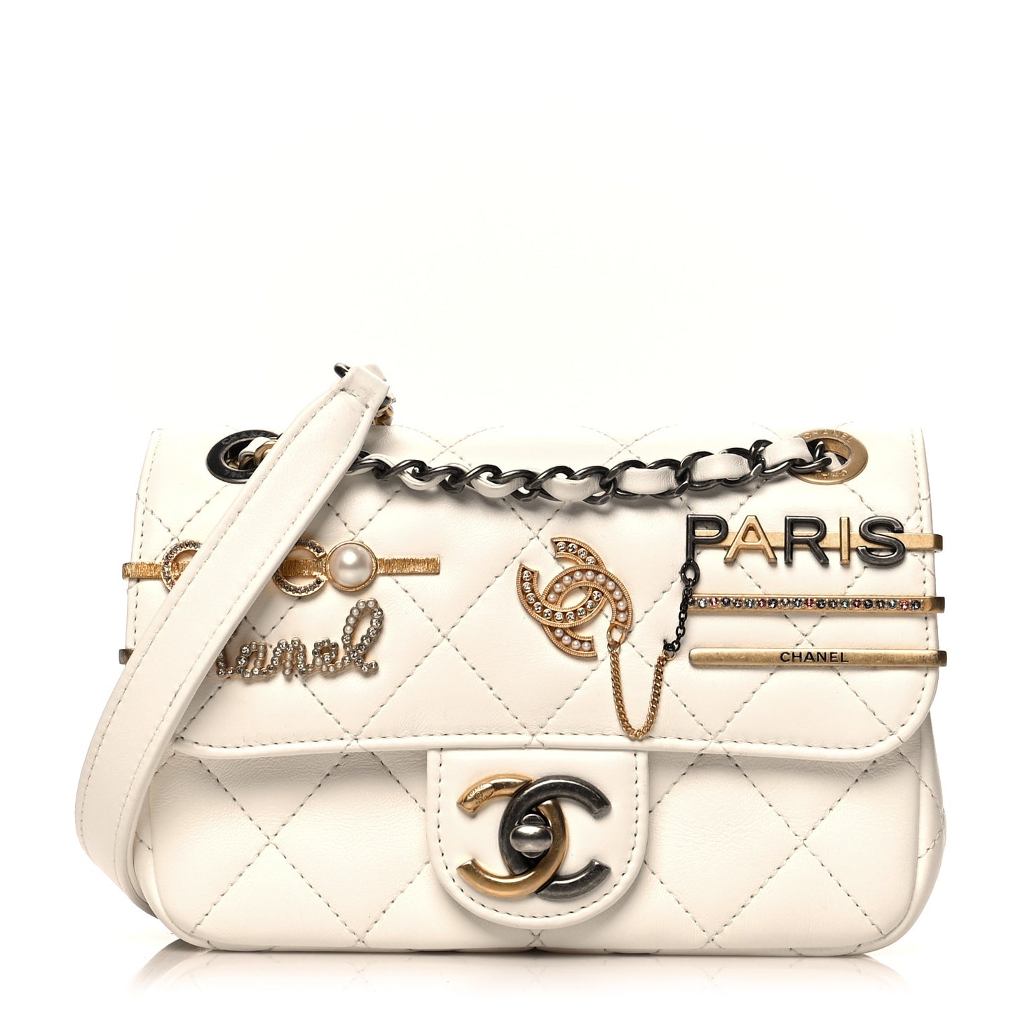 Lambskin Quilted Mini Coco Clips Flap White