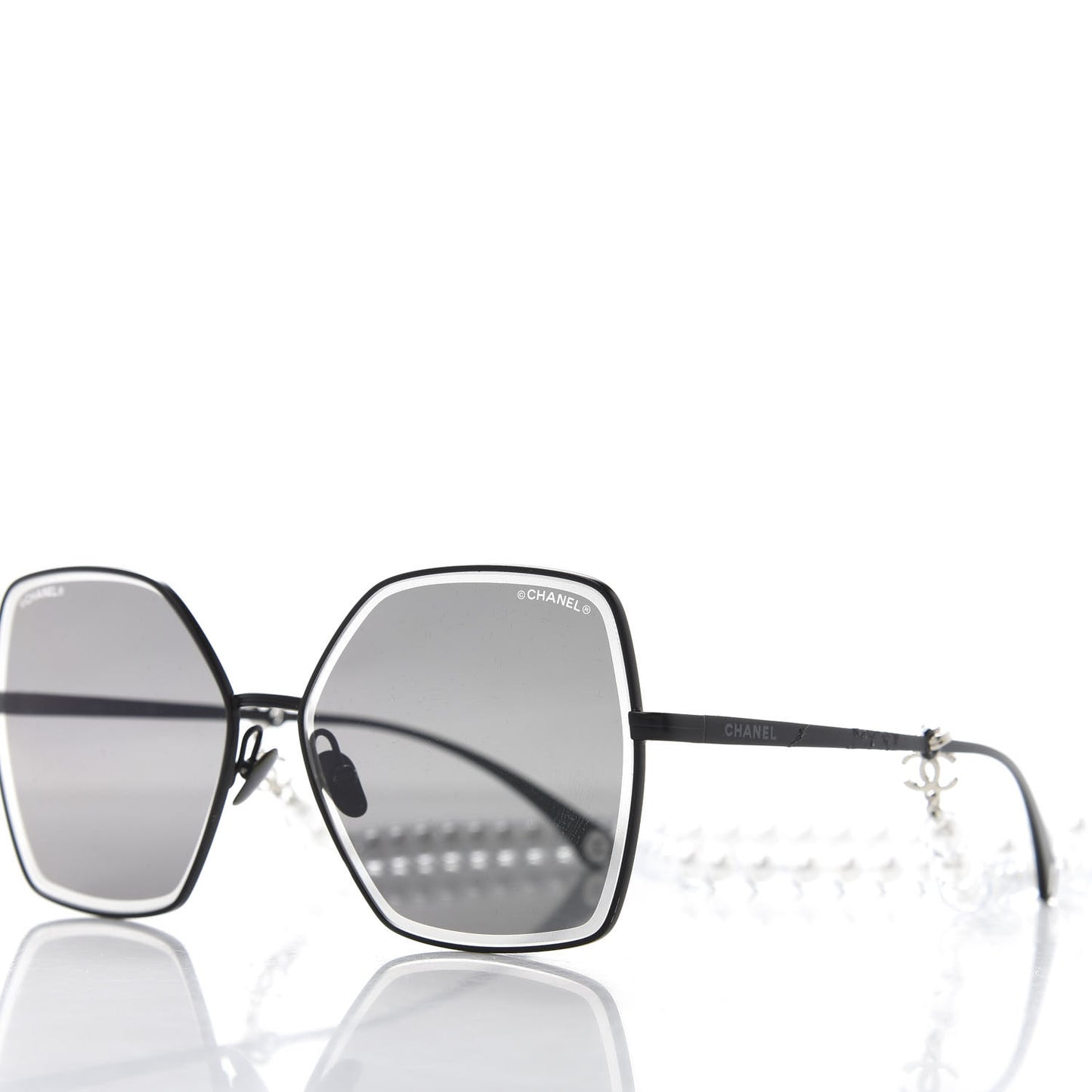 Metal Butterfly Removable Pearl Chain Sunglasses 4262 Black