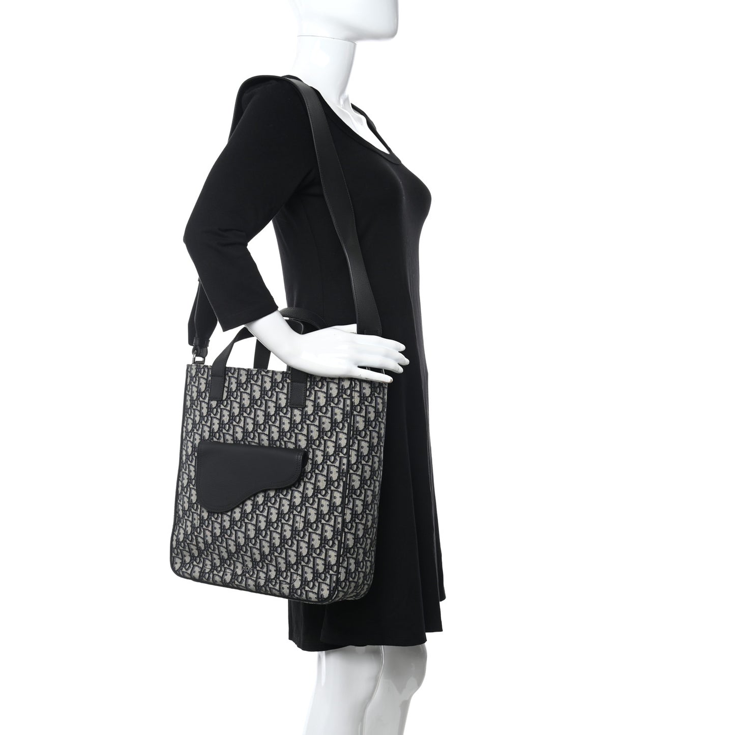 Oblique Saddle Tote Beige Black