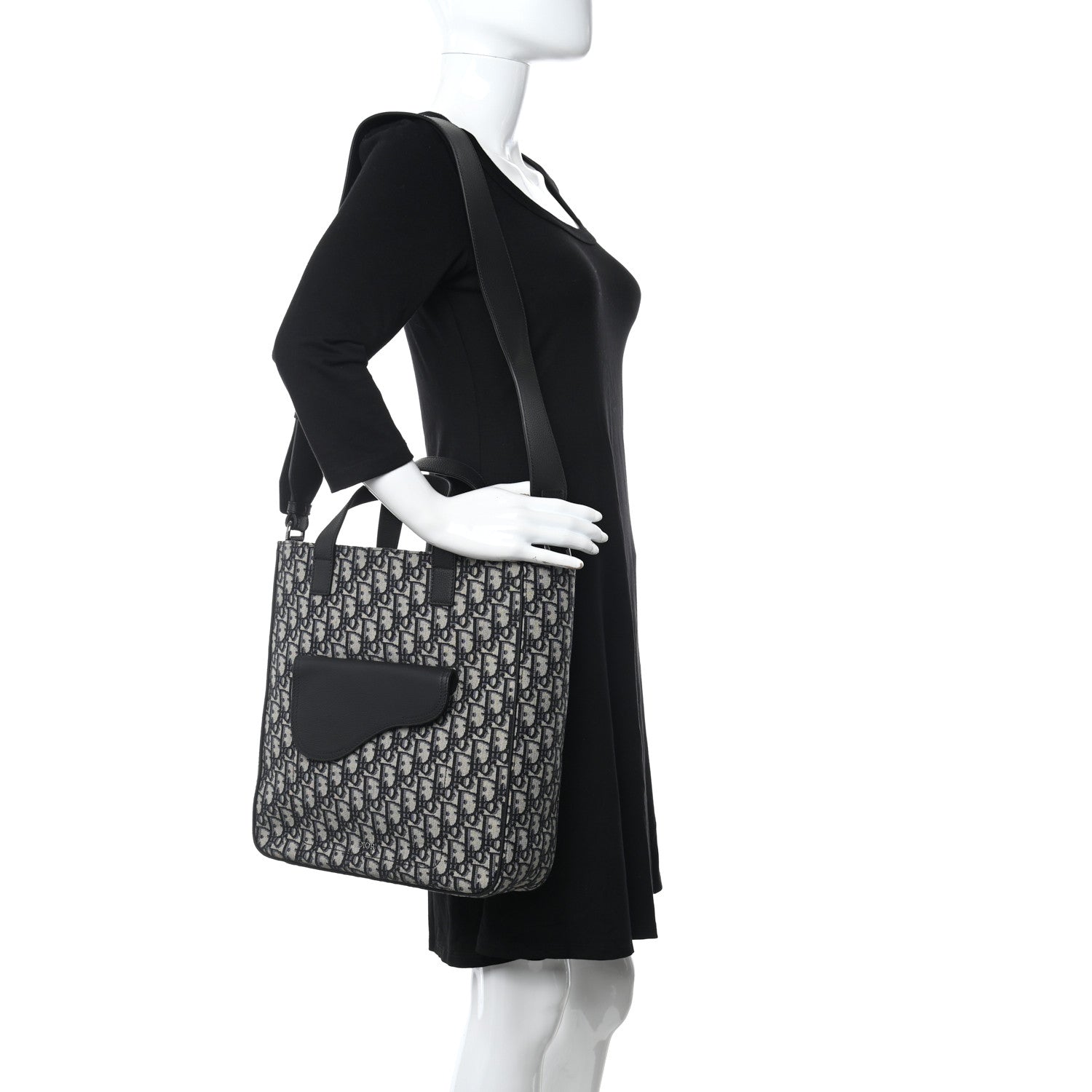 Christian Dior Oblique Saddle Tote Beige Black 2 of 11