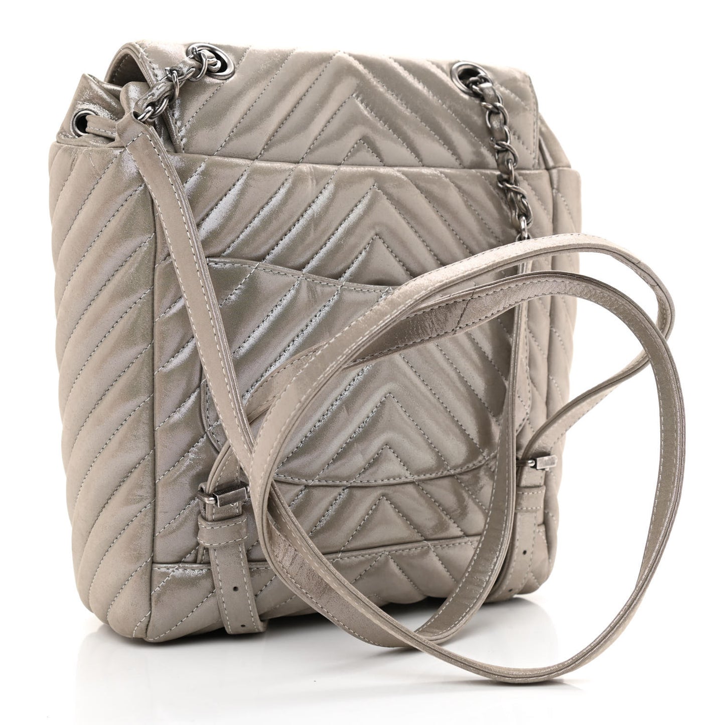Iridescent Calfskin Chevron Quilted Small Urban Spirit Backpack Silver