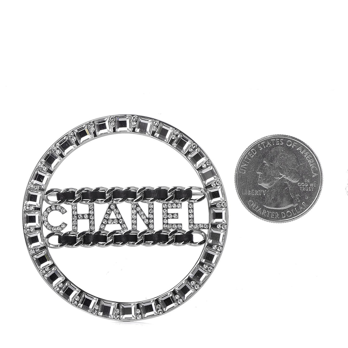 Lambskin Baguette Crystal Logo Brooch Black Silver
