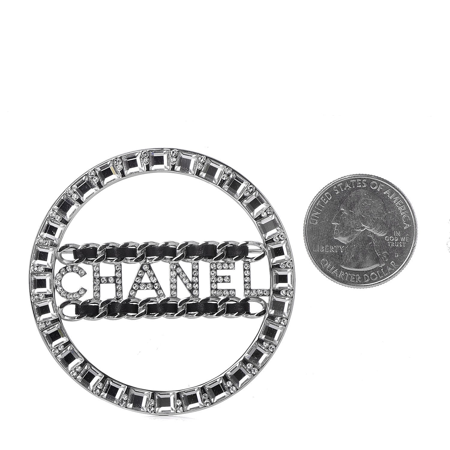 Chanel Lambskin Baguette Crystal Logo Brooch Black Silver 3 of 5