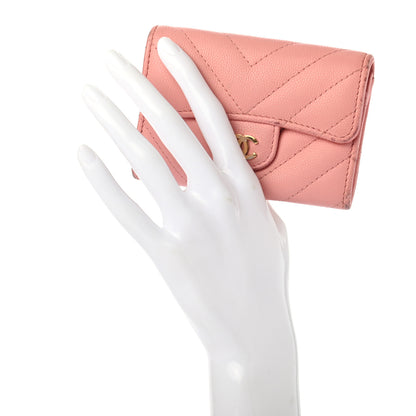 Chanel Caviar Chevron Quilted Flap Card Holder Pink 2 of 8