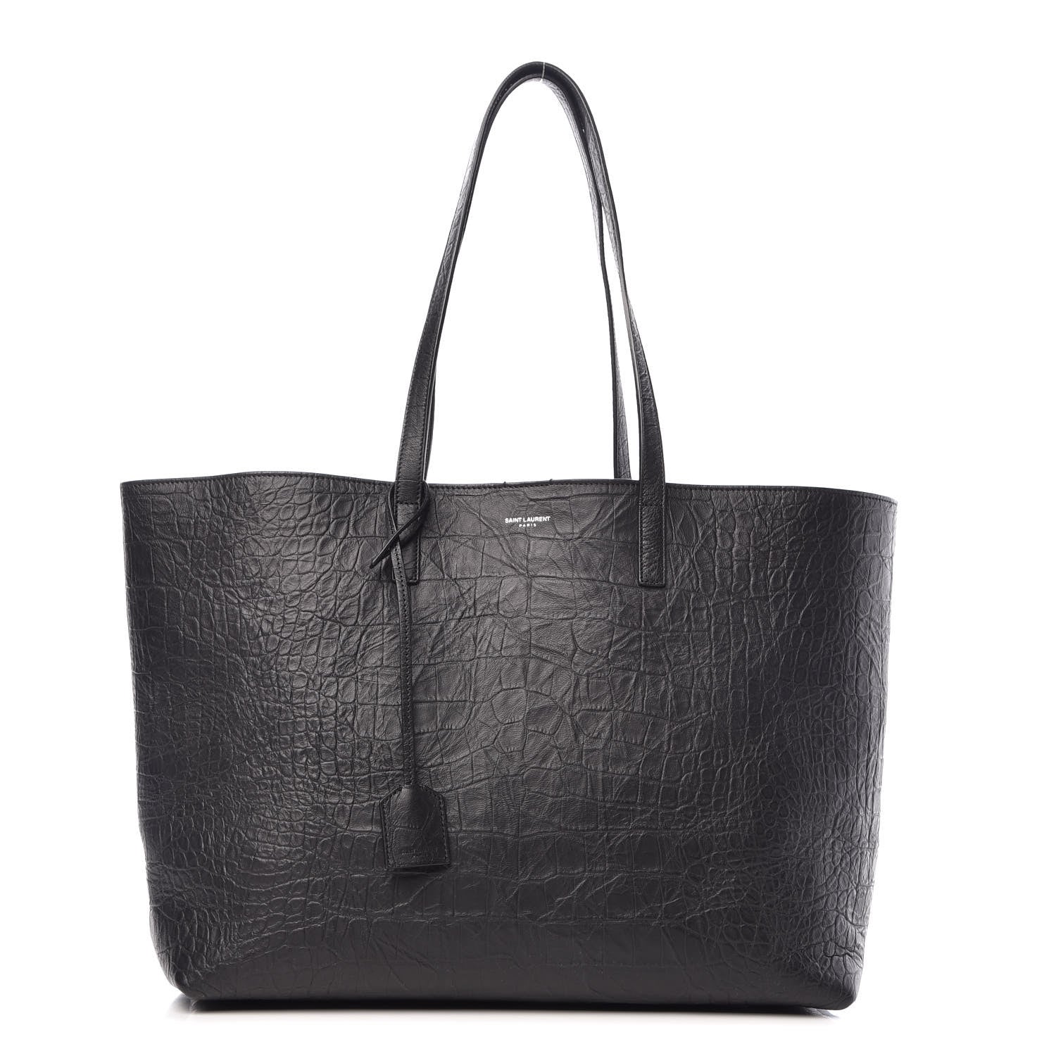Saint Laurent Calfskin Crocodile Embossed Large Shopper Tote Black 3 of 9