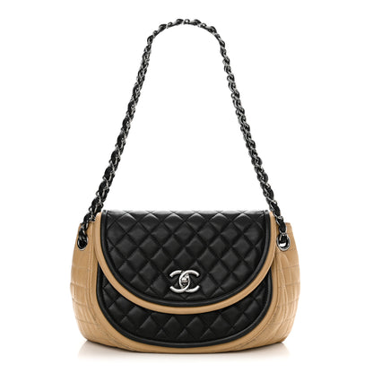 Chanel Lambskin Quilted Classic Twist Crescent Flap Black Beige 1 of 15
