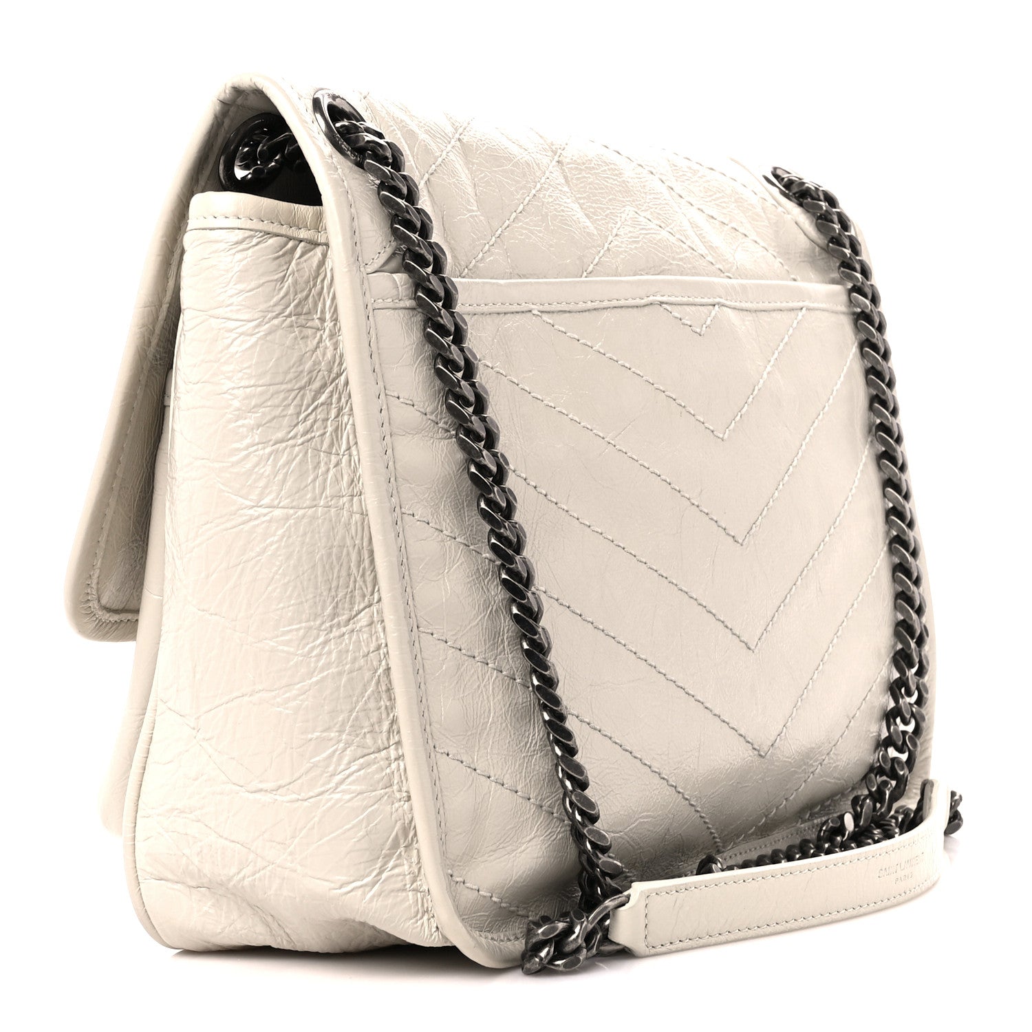 Saint Laurent Crinkled Calfskin Matelasse Monogram Medium Niki Chain Satchel Blanc Vintage 3 of 11