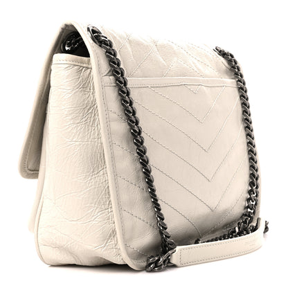 Saint Laurent Crinkled Calfskin Matelasse Monogram Medium Niki Chain Satchel Blanc Vintage 3 of 11