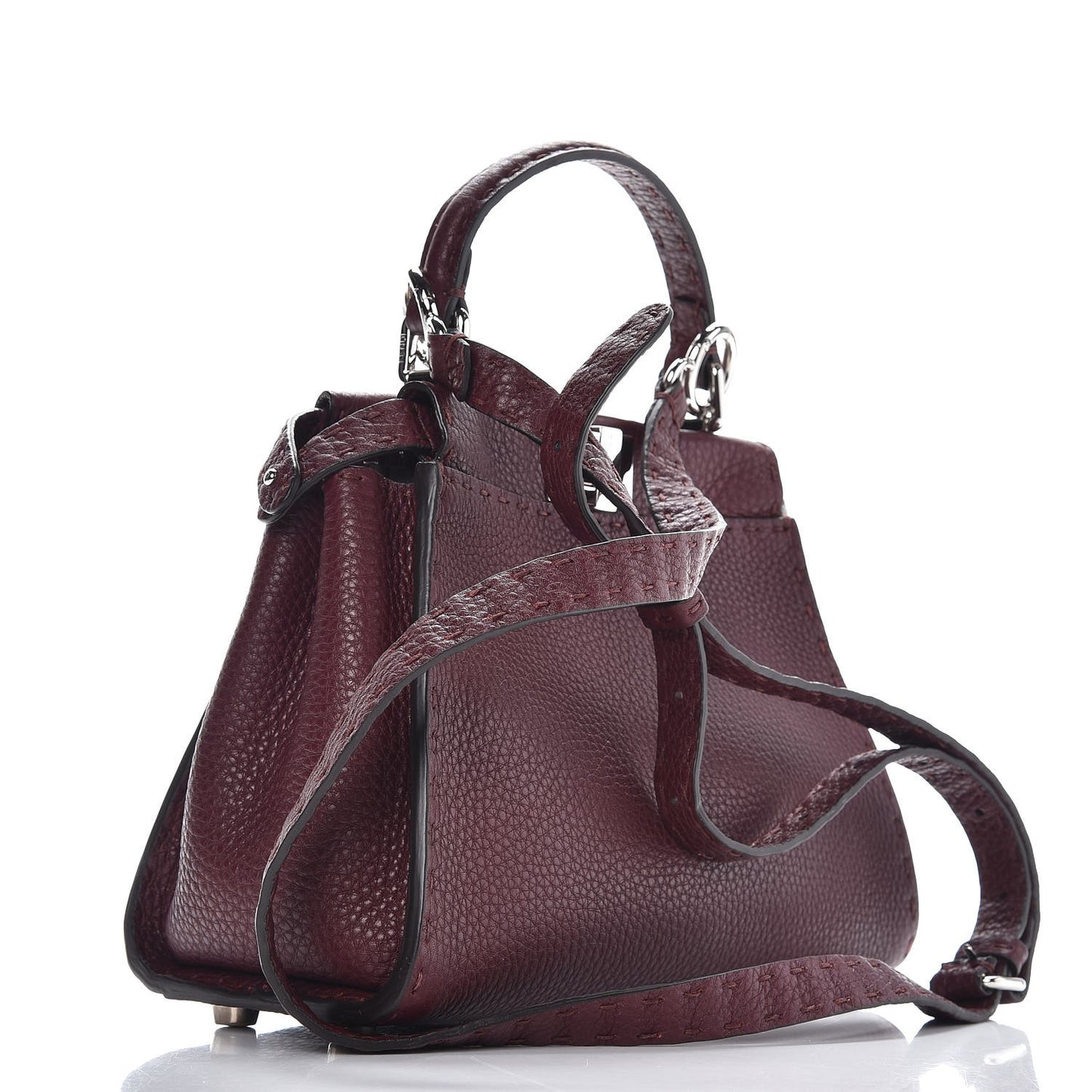 Cuoio Romano Selleria Bi-Color Mini Peekaboo Iconic Satchel Bordeaux Grigio Polvere