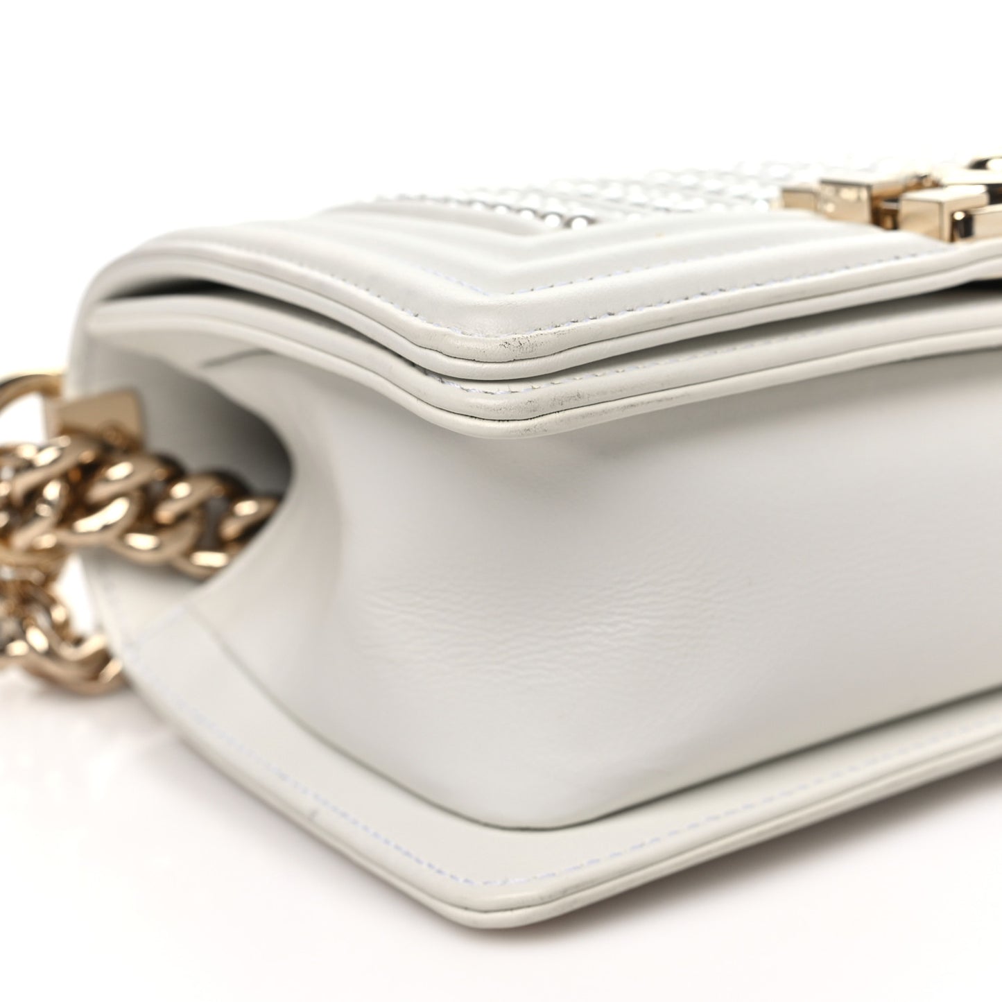 Calfskin Pearl Small Boy Flap White