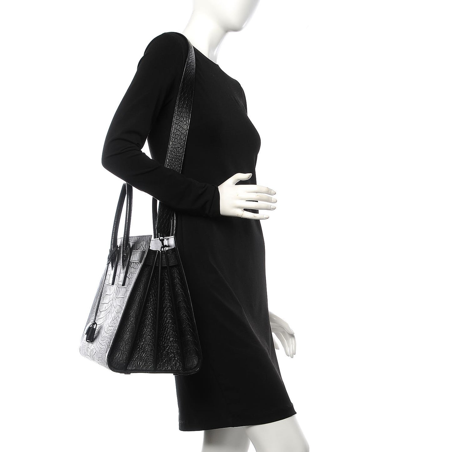 Calfskin Crocodile Embossed Large Sac De Jour Carryall Black