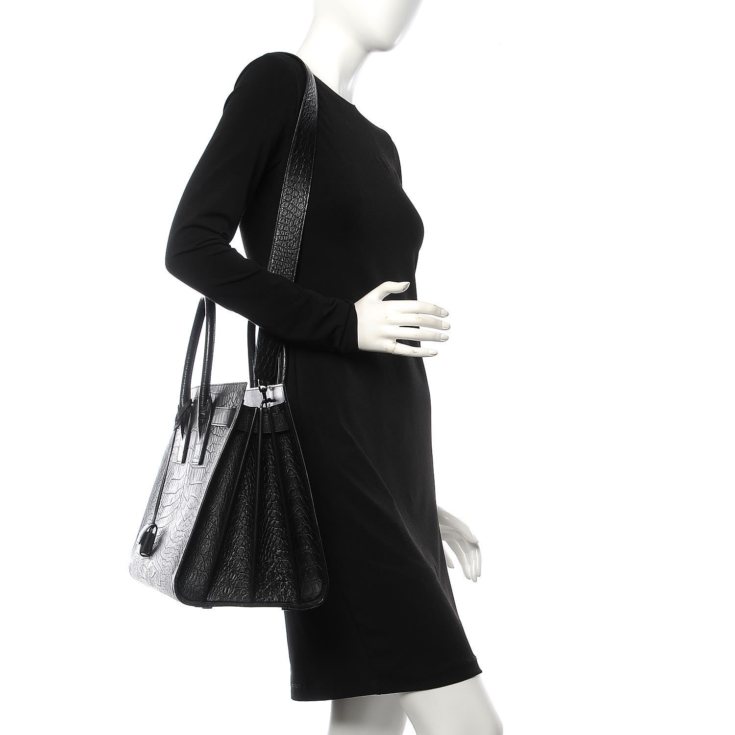 Saint Laurent Calfskin Crocodile Embossed Large Sac De Jour Carryall Black 2 of 7