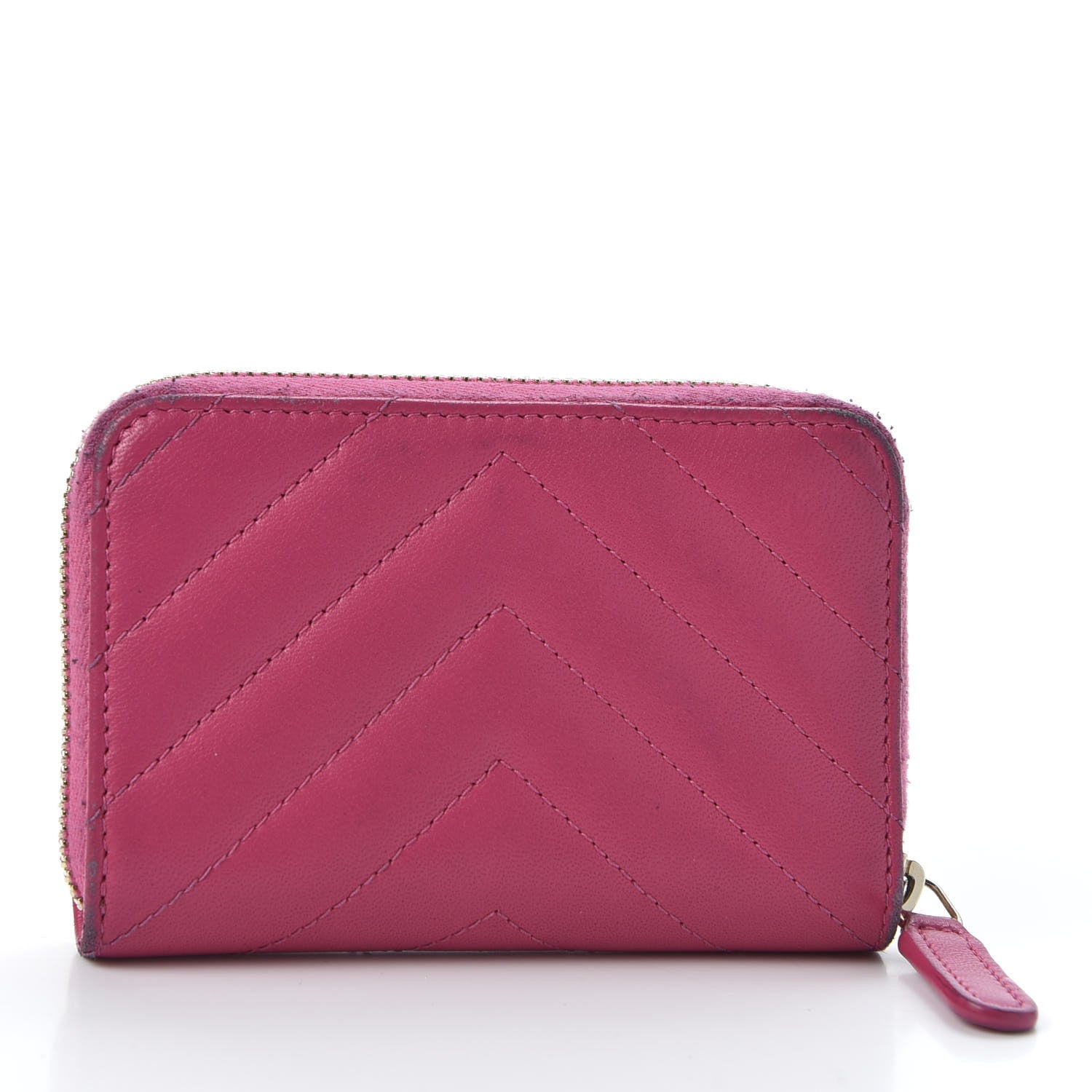 Chanel Lambskin Chevron Quilted Zip Around Coin Purse Pink 2 of 11