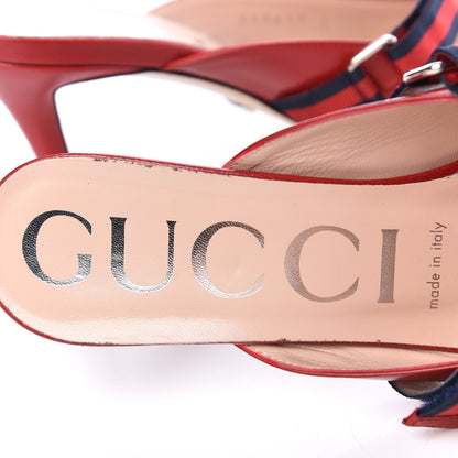 Gucci Malaga Kid Sylvie Web Cross Strap Mid-Heel Slides 38.5 Hibiscus Red 7 of 9