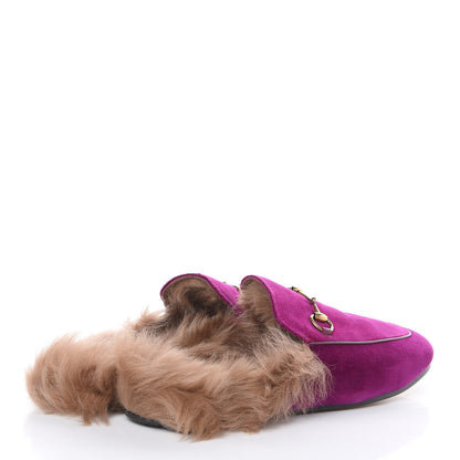 Gucci Velvet Fur Womens Princetown Slippers 40 Fucsia Violet Cyclamen Natural 4 of 7